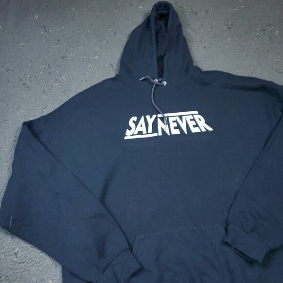 Fruit Of The Loom Say Never Hoodie Sweater Mens 2XL XXL Pullover Black - Picture 4 of 11